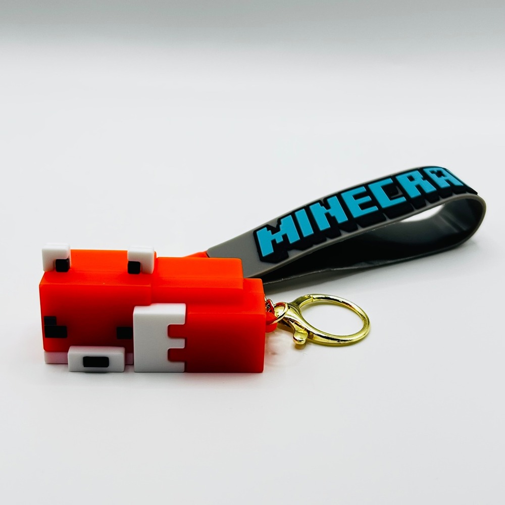 Fox Minecraft Keychain Unisex OS Orange Blue Logo Wristlet Strap Accessory
